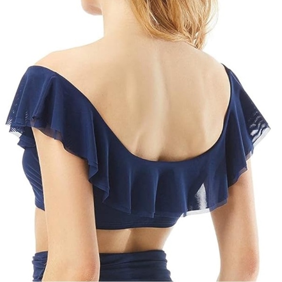 Carmen Marc Valvo Women's Mesh Ruffle Midnight Blue Bikini Top size XS NEW - Picture 2 of 15